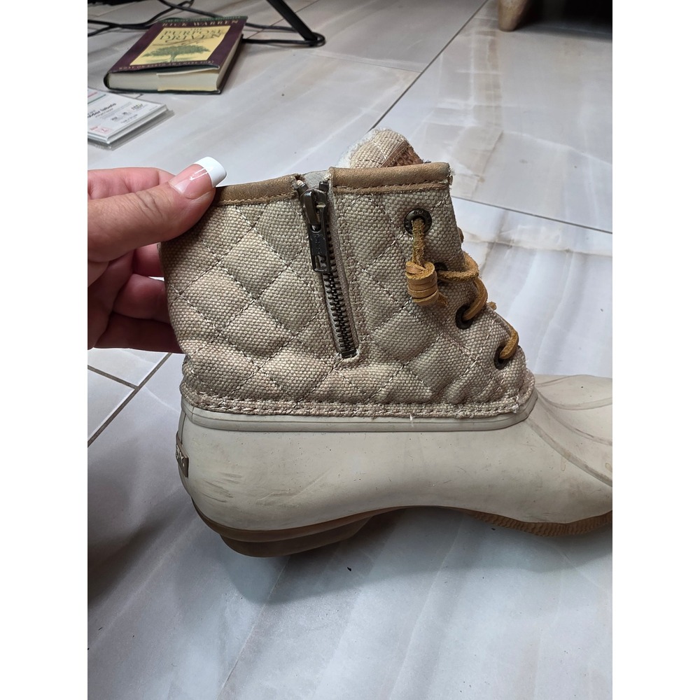 Sperry Top-Sider Saltwater Duck Boots Womens 7.5 Tan Quilted Canvas STS99071 A2 - Picture 9 of 16